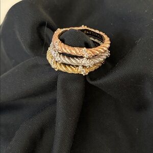 Judith Ripka Gold, Silver, and Rose Gold Twisted Ring Set